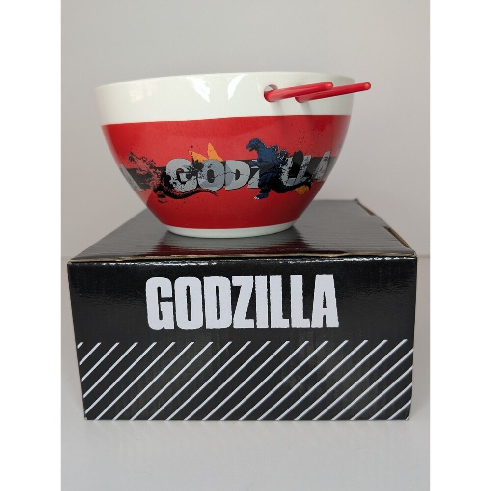 Rare Retired Godzilla 6” 20oz Ramen Bowl Chopsticks Collectable Gift Personalize